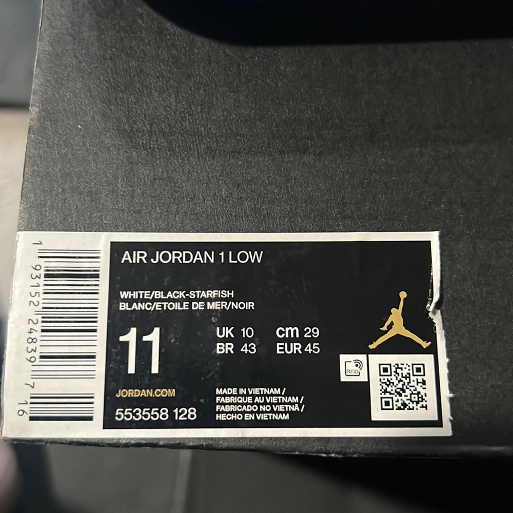 Air Jordan 1 Low White/ Black-Starfish, minimal wears, Like new. Size 11